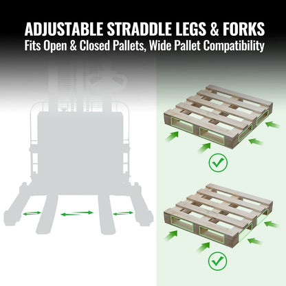 2640lbs Lithium-ion Electric Straddle Stacker,  98" Lift,  Adjustable Legs & Forks,  F26-98S