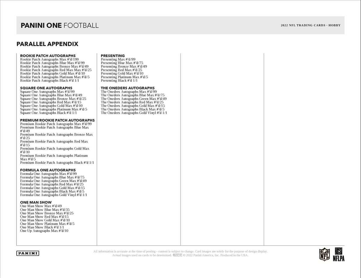 2022 Panini One Football Hobby Box