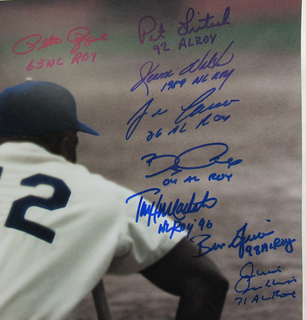 ROY Rookie of the Year Multi Signed Auto 16x20 Jackie Robinson Photo - Pete Rose, Jose Canseco