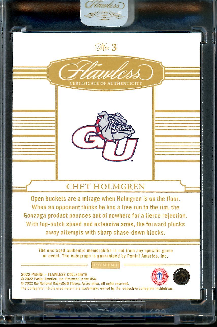 2022/23 Panini Flawless Collegitae Chet Holmgren Rookie RPA Gold /10 Thunder