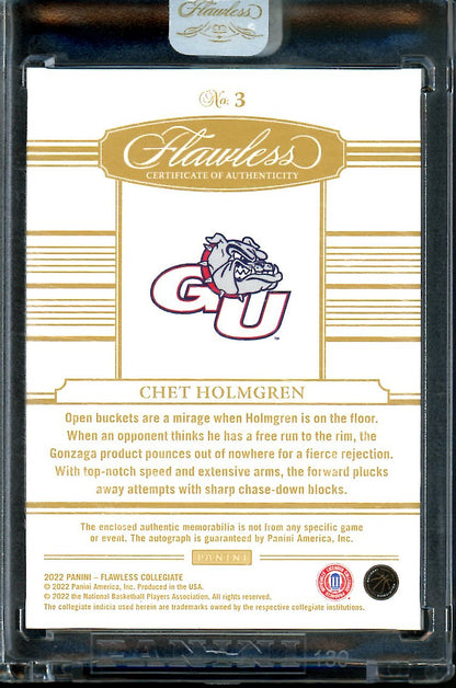 2022/23 Panini Flawless Collegitae Chet Holmgren Rookie RPA Gold /10 Thunder