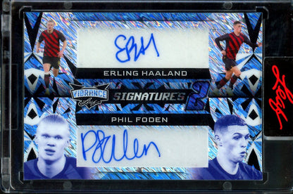 2023 Leaf Vibrance Erling Haaland/Phil Foden Dual Auto Blue Shimmer 1/1 Manchester City