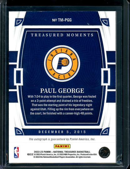 2022/23 Panini National Treasures Paul George Treasured Moments Auto /25 Pacers