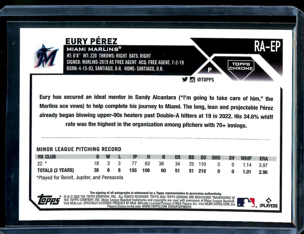 2023 Topps Chrome Eury Perez Rookie Auto Orange /25 Marlins