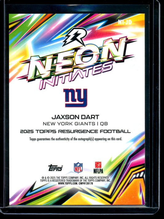 2025 Topps Resurgence Jaxson Dart Neon Initiates Rookie Autograph /25 Giants
