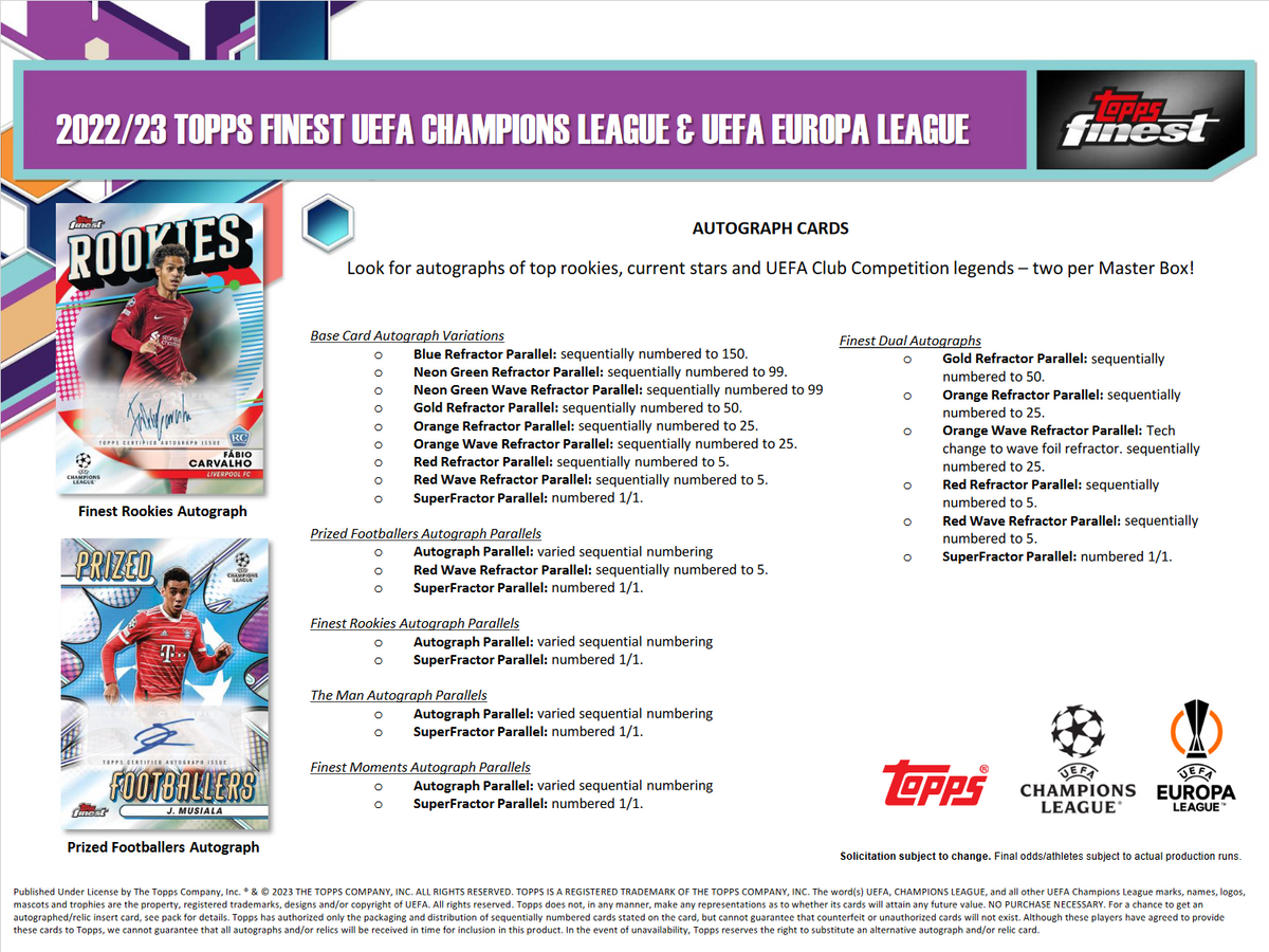 2022-23 Topps Finest UEFA Club Competitions Soccer Hobby 8 Box Case