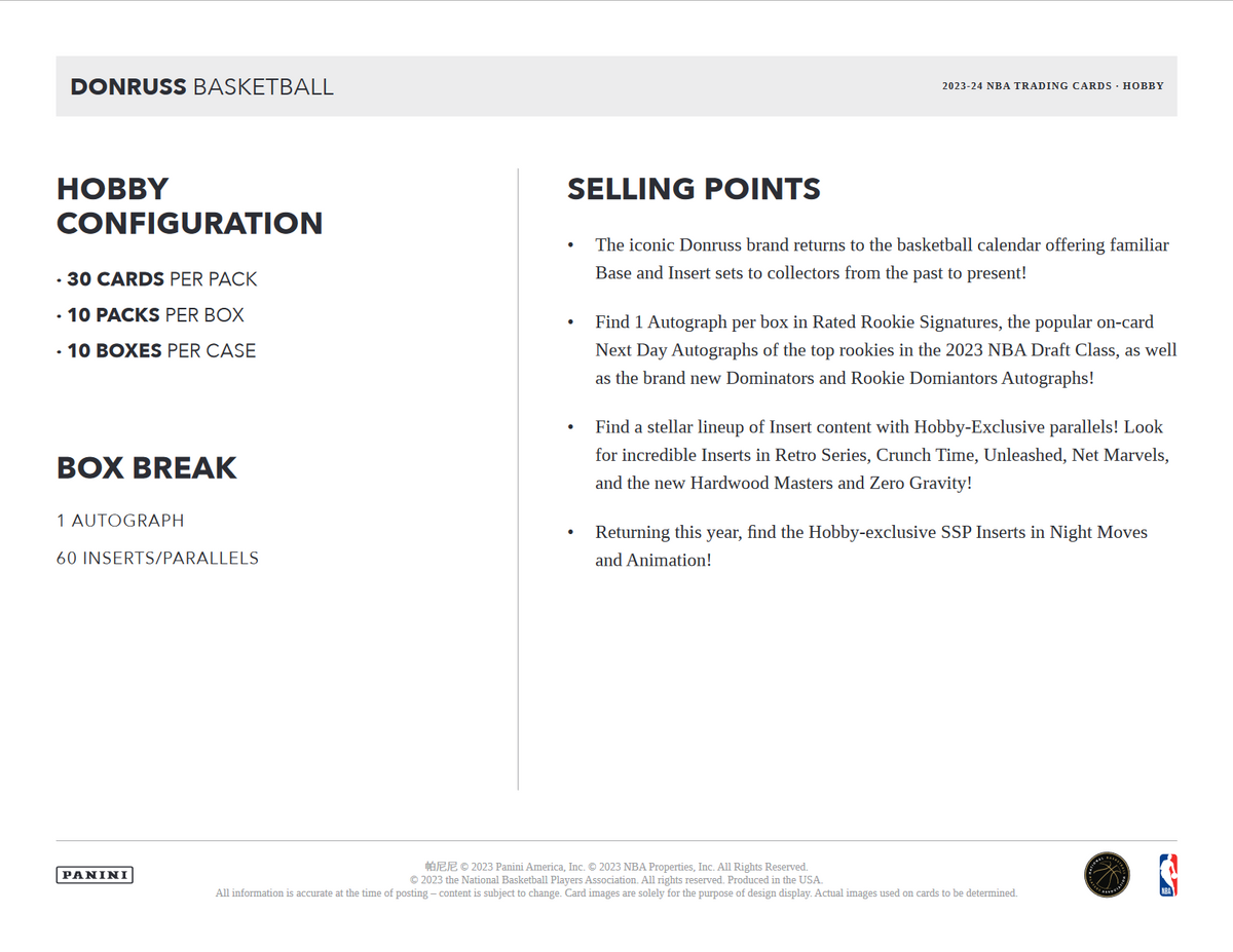 2023-24 Panini Donruss Basketball Hobby 10 Box Case