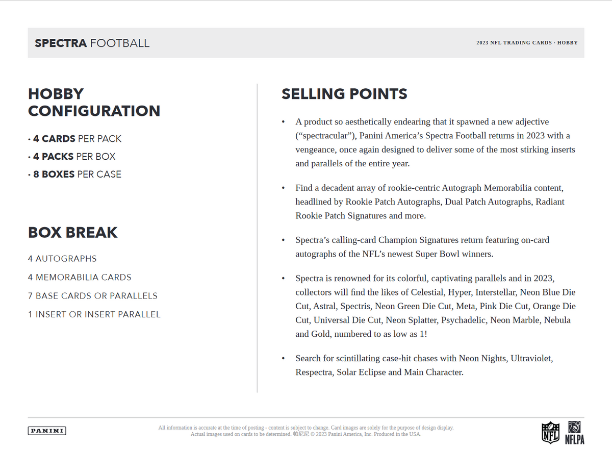 2023 Panini Spectra Football Hobby 8 Box Case