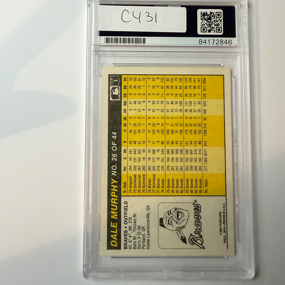 Dale Murphy Signed 1987 Fleer Award Winner #26 w/2 Inscriptions PSA Auto Authentic