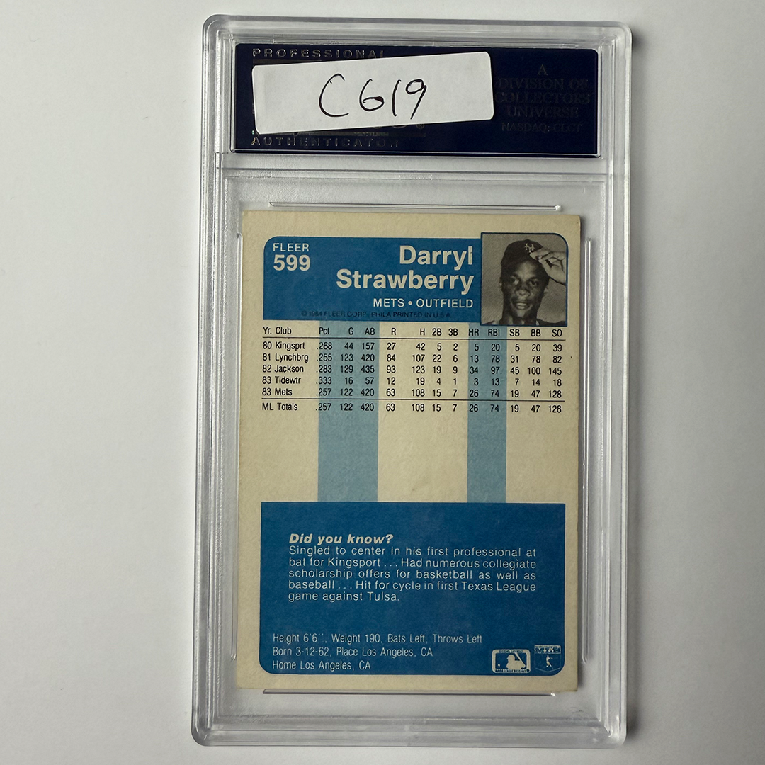 Darryl Strawberry Signed 1984 Fleer Rookie #599 PSA Auto Authentic