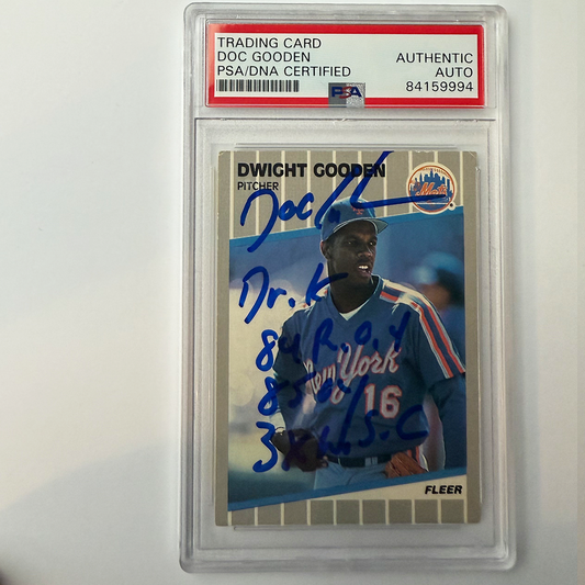 Dwight Gooden Signed 1989 Fleer #36 w/4 Inscriptions PSA Auto Authentic