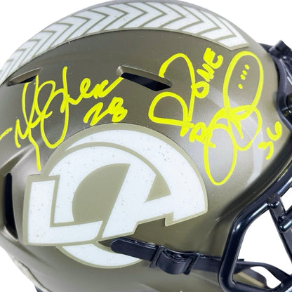 Marshall Faulk, Jerome Bettis & Eric Dickerson Signed Los Angeles Rams Salute to Service Mini Football Helmet (Beckett)