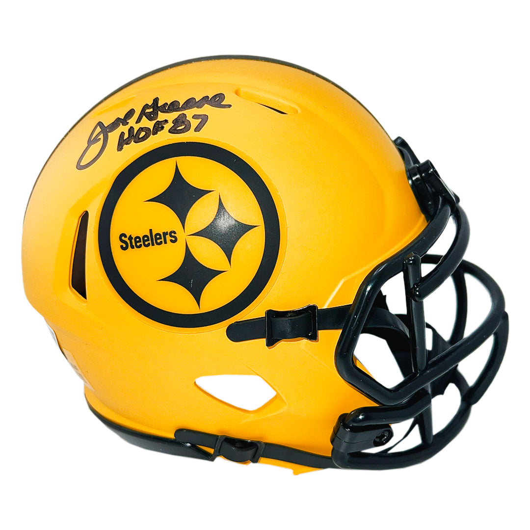 Joe Greene Signed HOF 87 Inscription Pittsburgh Steelers Rave Mini Football Helmet (Beckett)