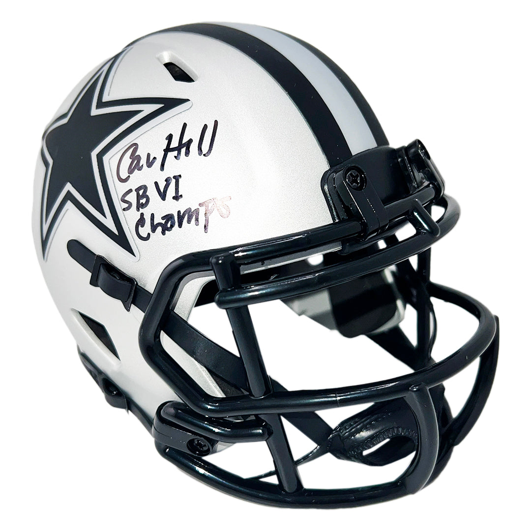 Calvin Hill Signed SBVI Champs Inscription Dallas Cowboys Rave Mini Football Helmet (Beckett)