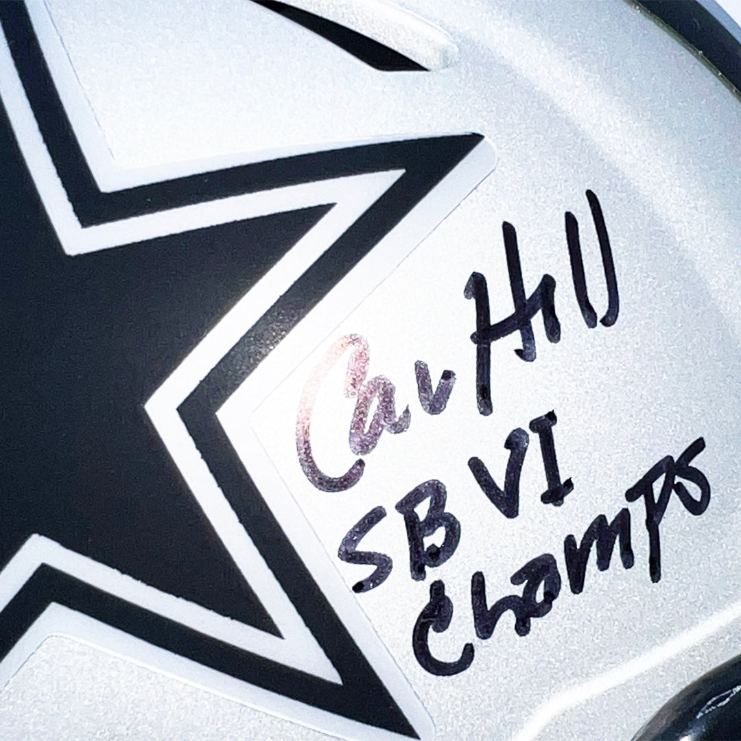 Calvin Hill Signed SBVI Champs Inscription Dallas Cowboys Rave Mini Football Helmet (Beckett)