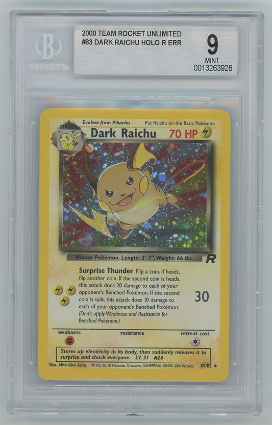 BGS 9 (MINT) Dark Raichu Holo (Error) - 2000 Pokemon Team Rocket Unlimited (#0013263926)