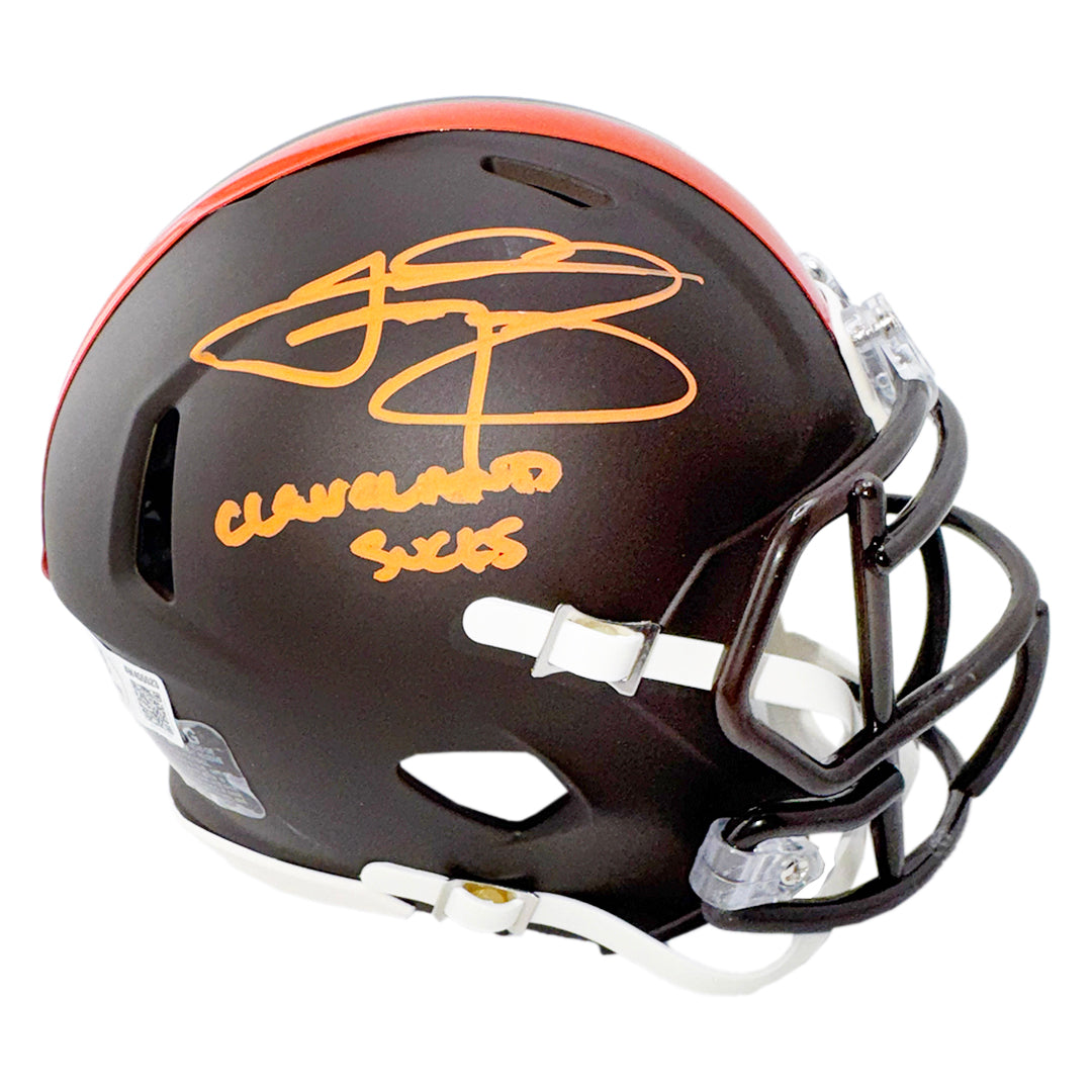 Johnny Manziel Signed Cleveland Sucks Inscription Cleveland Browns Alt 2025 Speed Mini Football Helmet (Beckett)