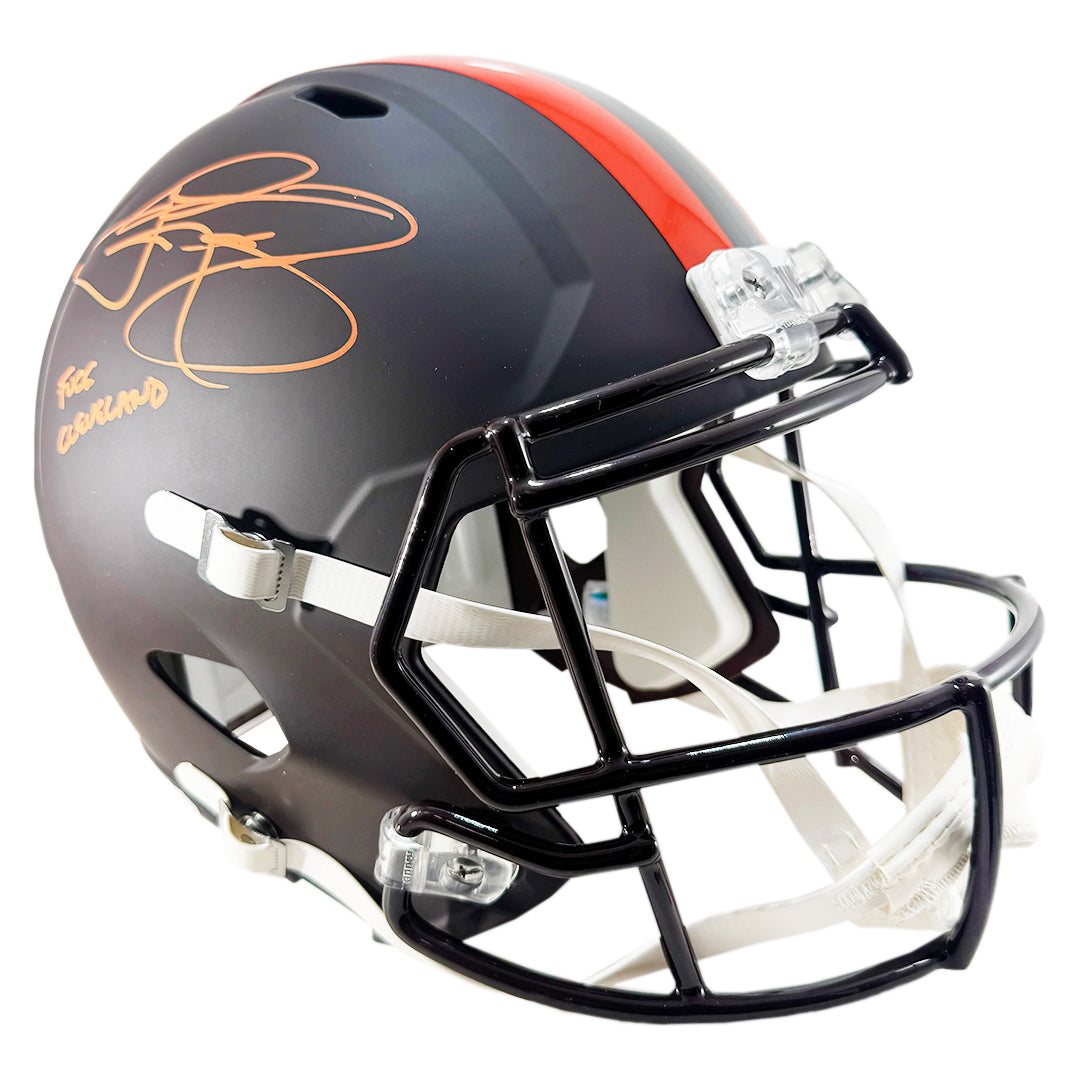 Johnny Manziel Signed Fuck Cleveland Inscription Cleveland Browns Alt 2025 Speed Full-Size Replica Football Helmet (Beckett)