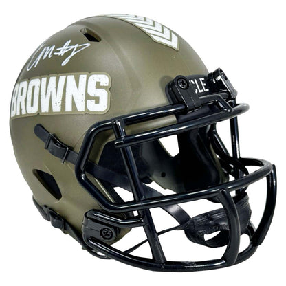 Elijah Moore Signed Cleveland Browns Salute to Service Mini Football Helmet (JSA)