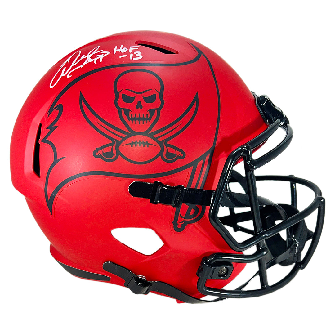 Warren Sapp Signed HOF 13 Inscription Tampa Bay Buccaneers Rave Full-Size Replica Football Helmet (Beckett)
