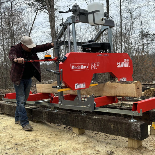 26" Portable Sawmill, 420cc 15HP E-Start Gasoline Engine, 20" Board Width, 13' Track Length , SM-26
