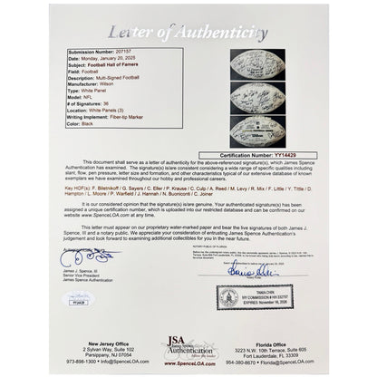 NFL Hall of Famers 36 Signature Authentic Wilson The Duke Leather NFL Football (JSA)