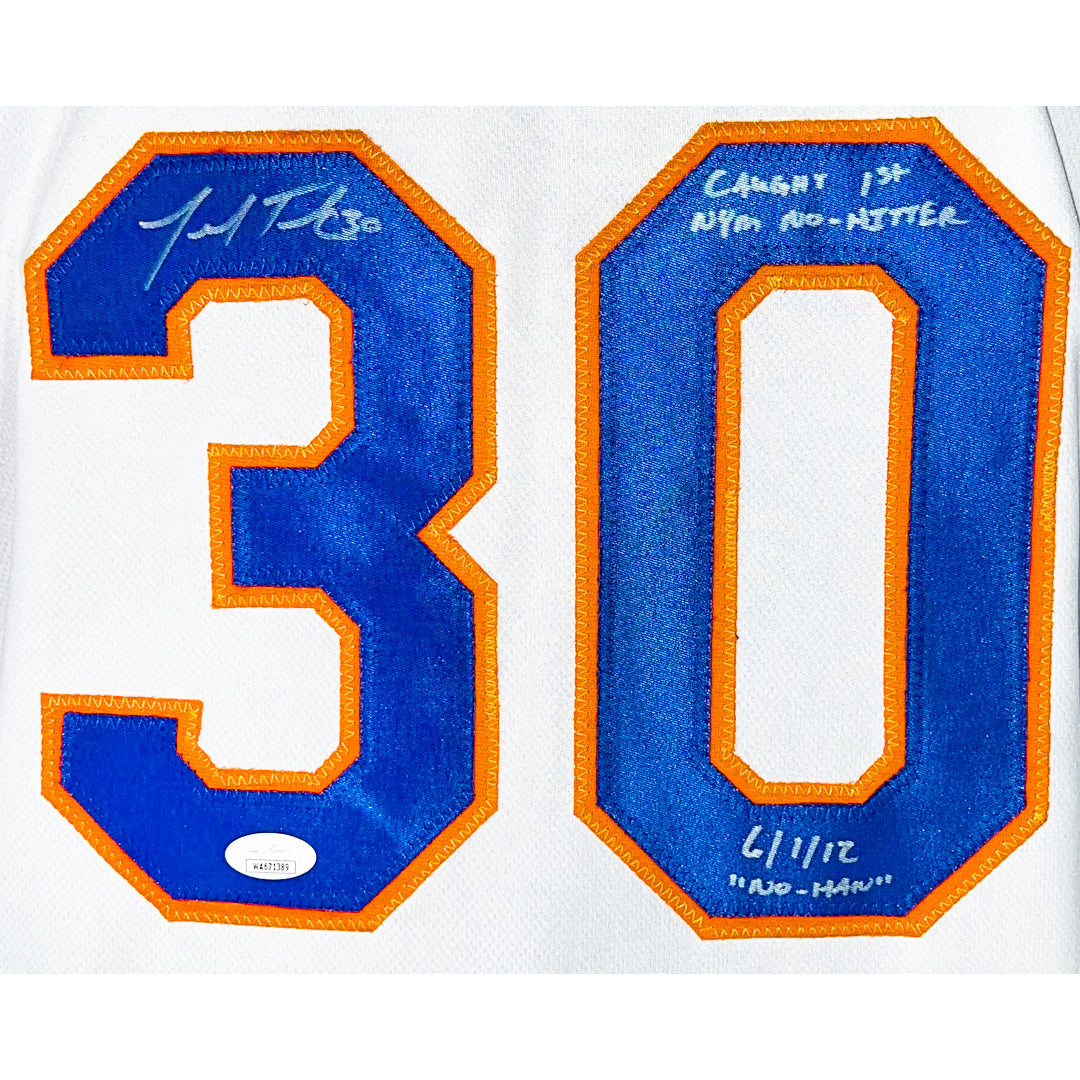 Josh Thole Signed Caught First NYM No Hitter 6/1/12 - No Han Inscription New York White Baseball Jersey (JSA)