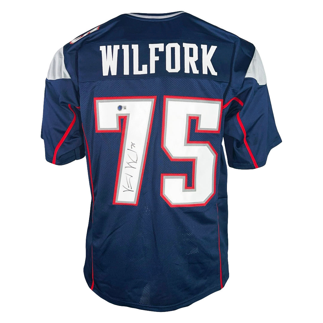 Vince Wilfork Signed New England Navy Football Jersey (Beckett)
